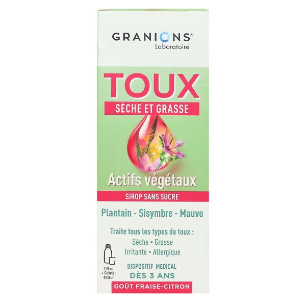 Toux sèche et grasse actifs végétaux sirop sans sucre 120ml