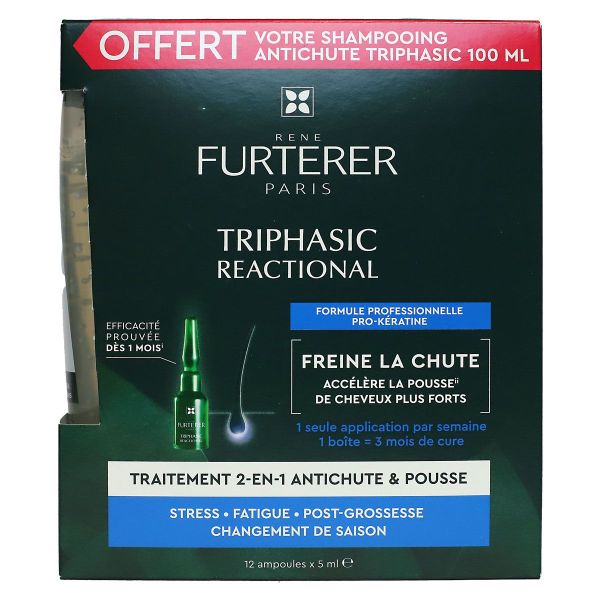 Coffret Triphasic Reactional anti-chute pousse 12x5ml et shampoing offert