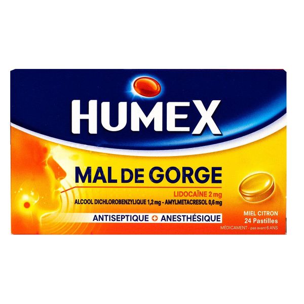 Lidocaïne mal de gorge miel citron 24 pastilles