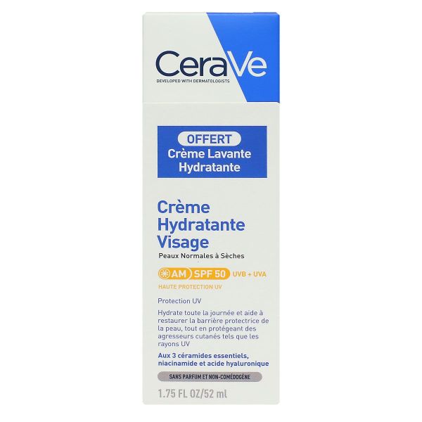 Crème hydratante visage SPF50 52ml + crème lavante offerte