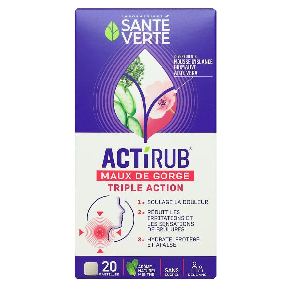 Actirub maux de gorge triple action 20 pastilles