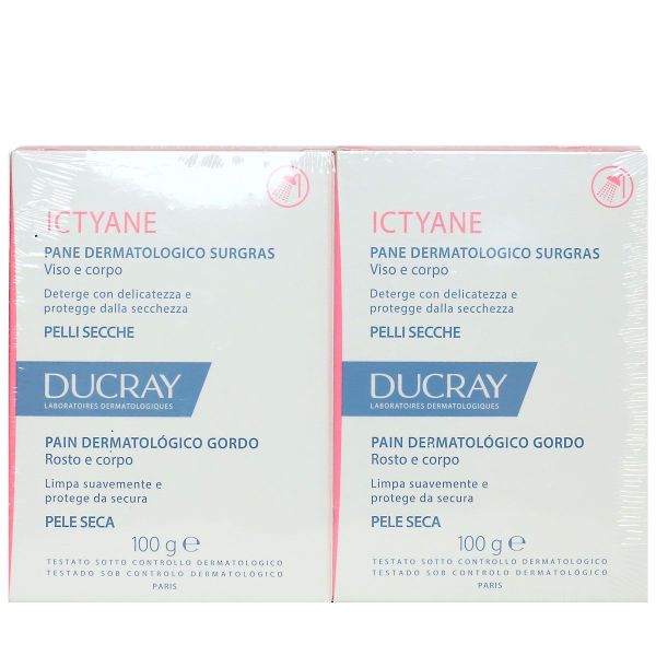 Ictyane pain dermatologique surgras visage corps peau sèche 2x100g