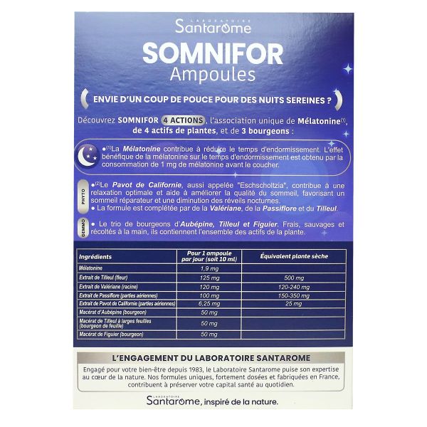 Somnifor Sommeil mélatonine endormissement facilité 20 ampoules