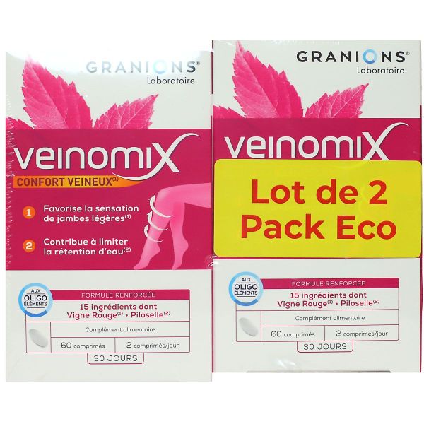 Veinomix duo confort veineux jambes lourdes 2x60 comprimés