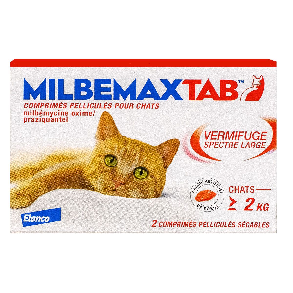milbemaxtab chats de 2kg et + 2cps vermifuge en cas de vers