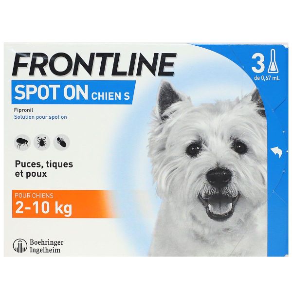 Solution Spot On S chiens 2 à 10kg 3 pipettes 3 x 0,67ml