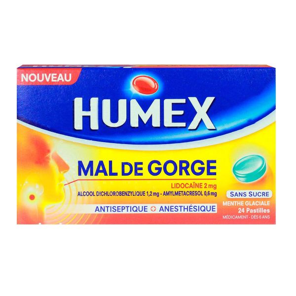 Lidocaïne mal de gorge menthe glaciale 24 pastilles