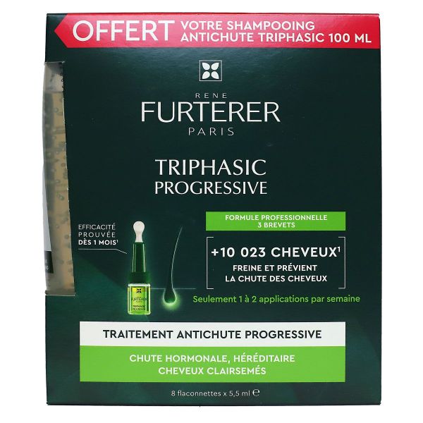 Triphasic Progressive traitement anti-chute 8 ampoules + shampoing offert